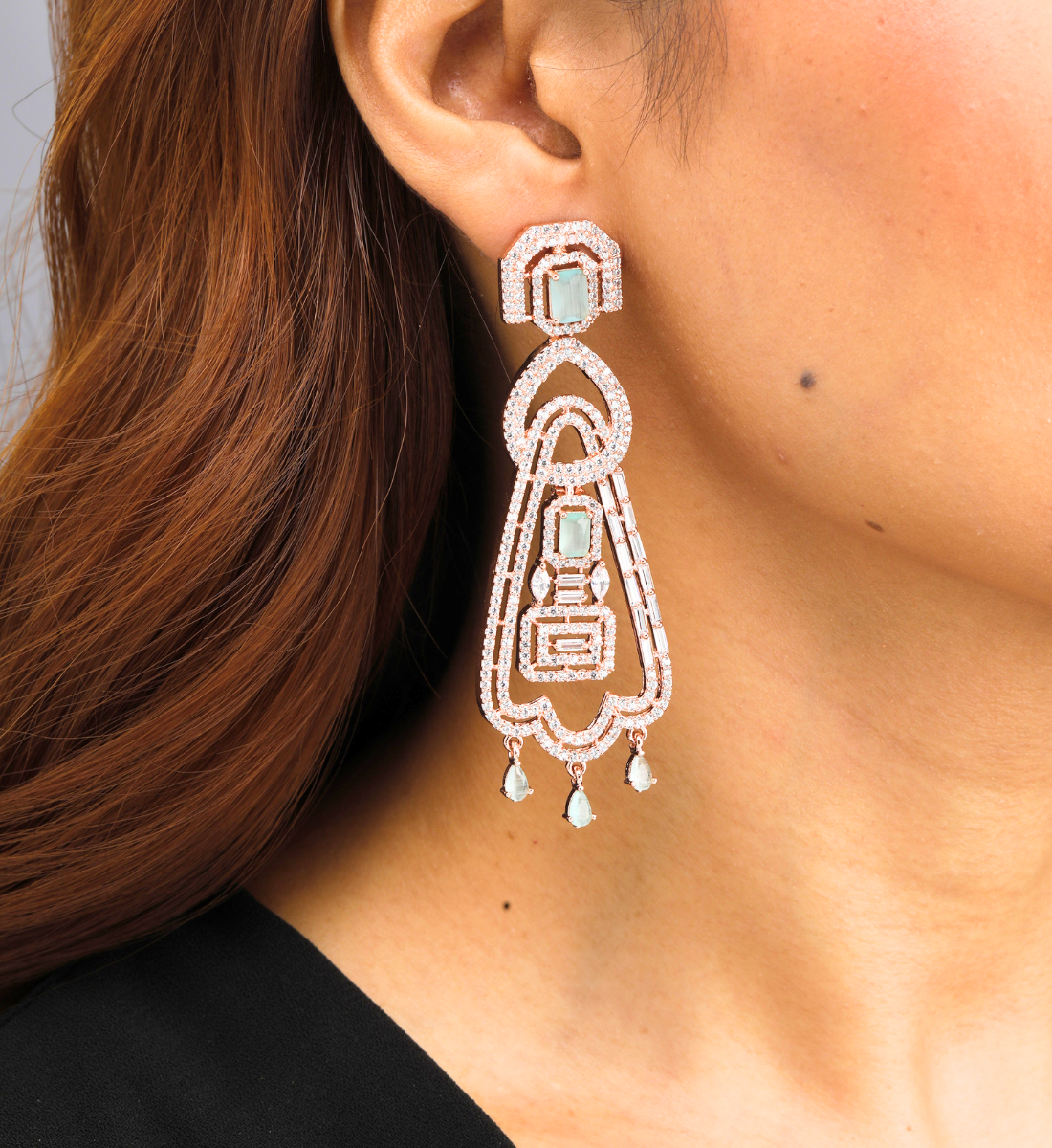 Art Deco Aquamarine Diamond Chandelier Earrings