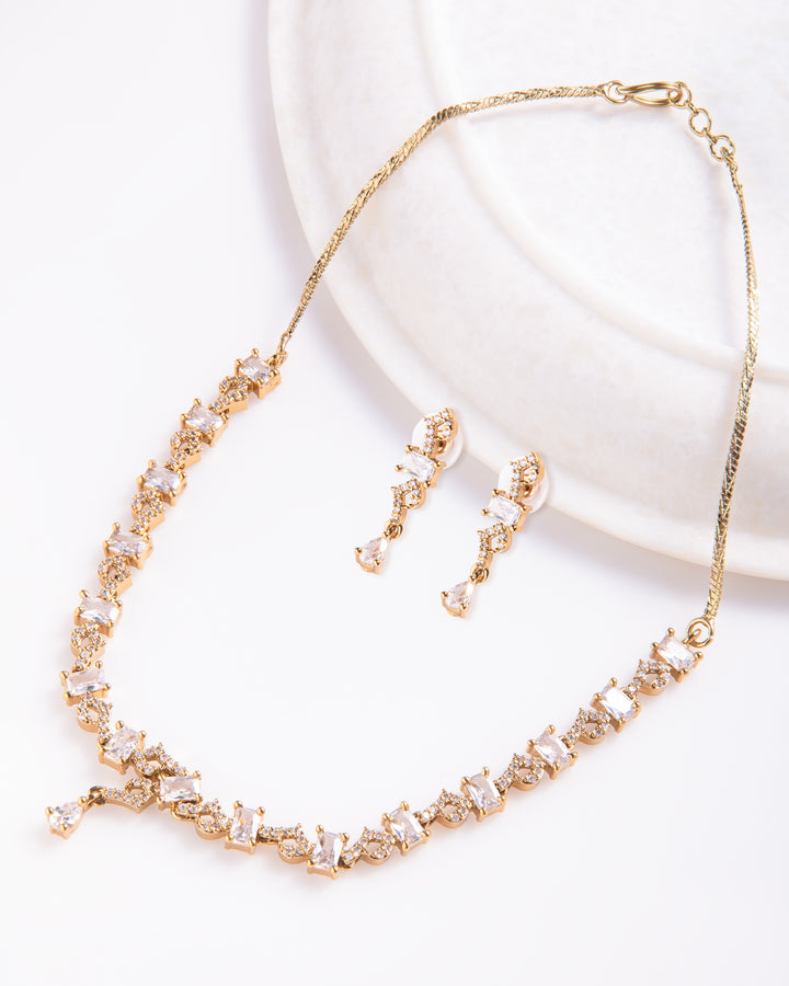 Zarash Dull Gold Cubic Zirconia Set