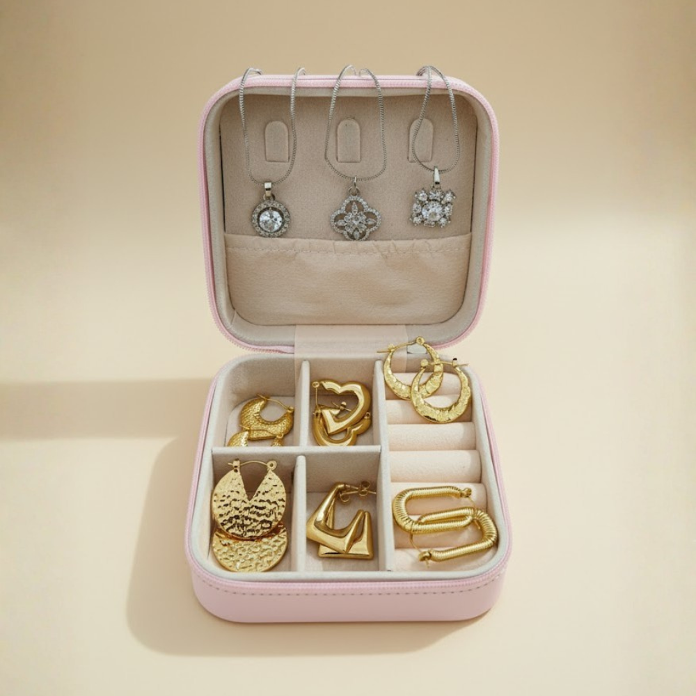 Anti-Tarnish Earring & Pendant Combo Set with Travel Jewelry Organizer