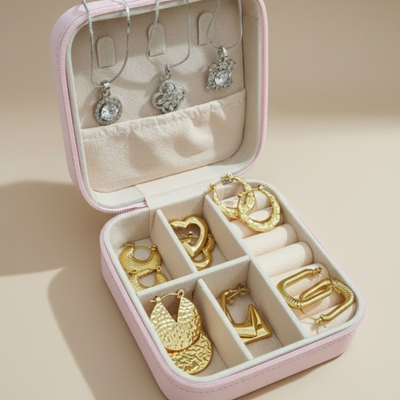 Anti-Tarnish Earring & Pendant Combo Set with Travel Jewelry Organizer