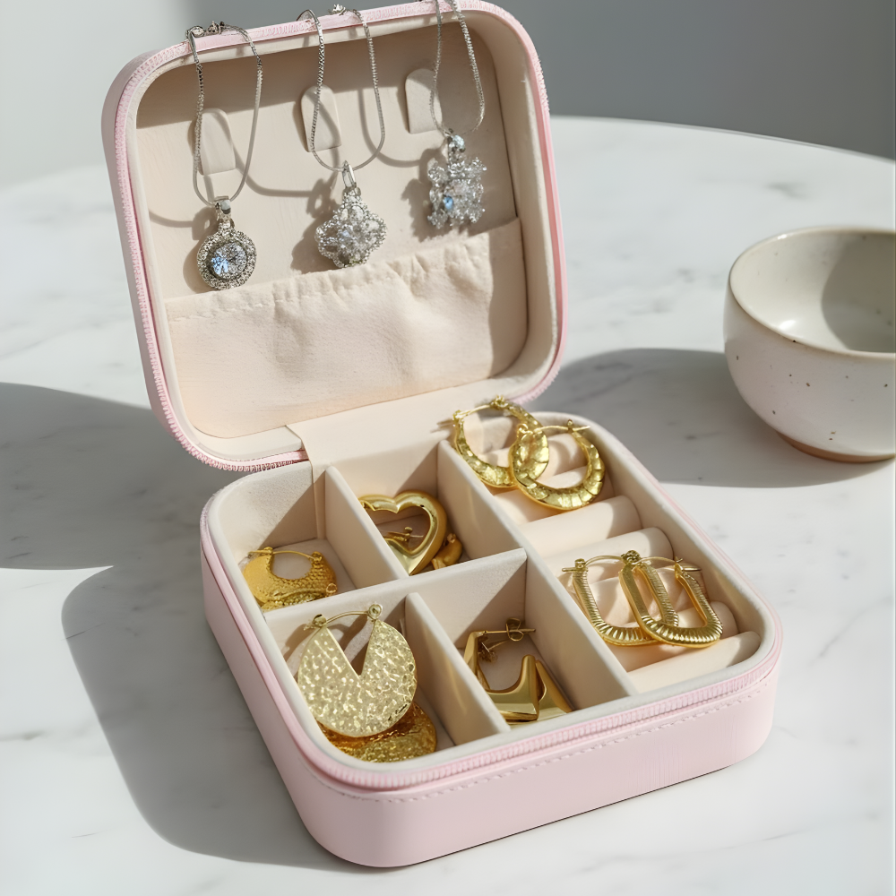 Anti-Tarnish Earring & Pendant Combo Set with Travel Jewelry Organizer