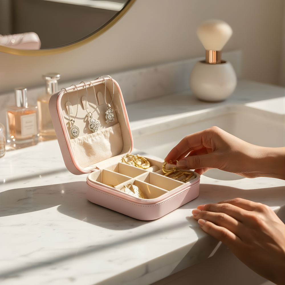 Anti-Tarnish Earring & Pendant Combo Set with Travel Jewelry Organizer