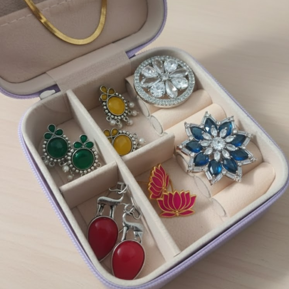 Luxury Anti-Tarnish Jewelry Combo Set with Stud Earrings, Statement Rings & Chain