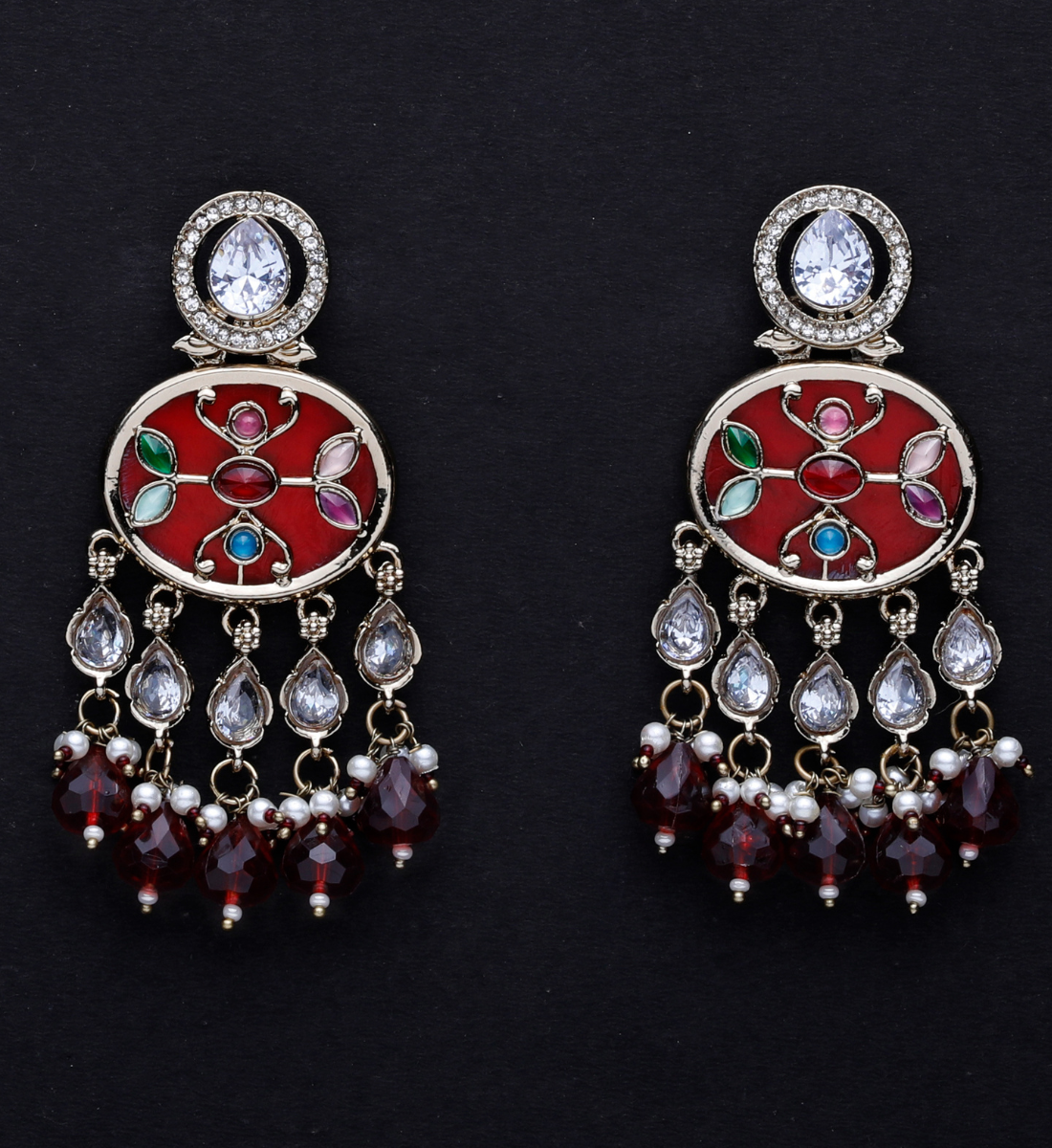 Aliza Mop Enamel Kundan Earrings