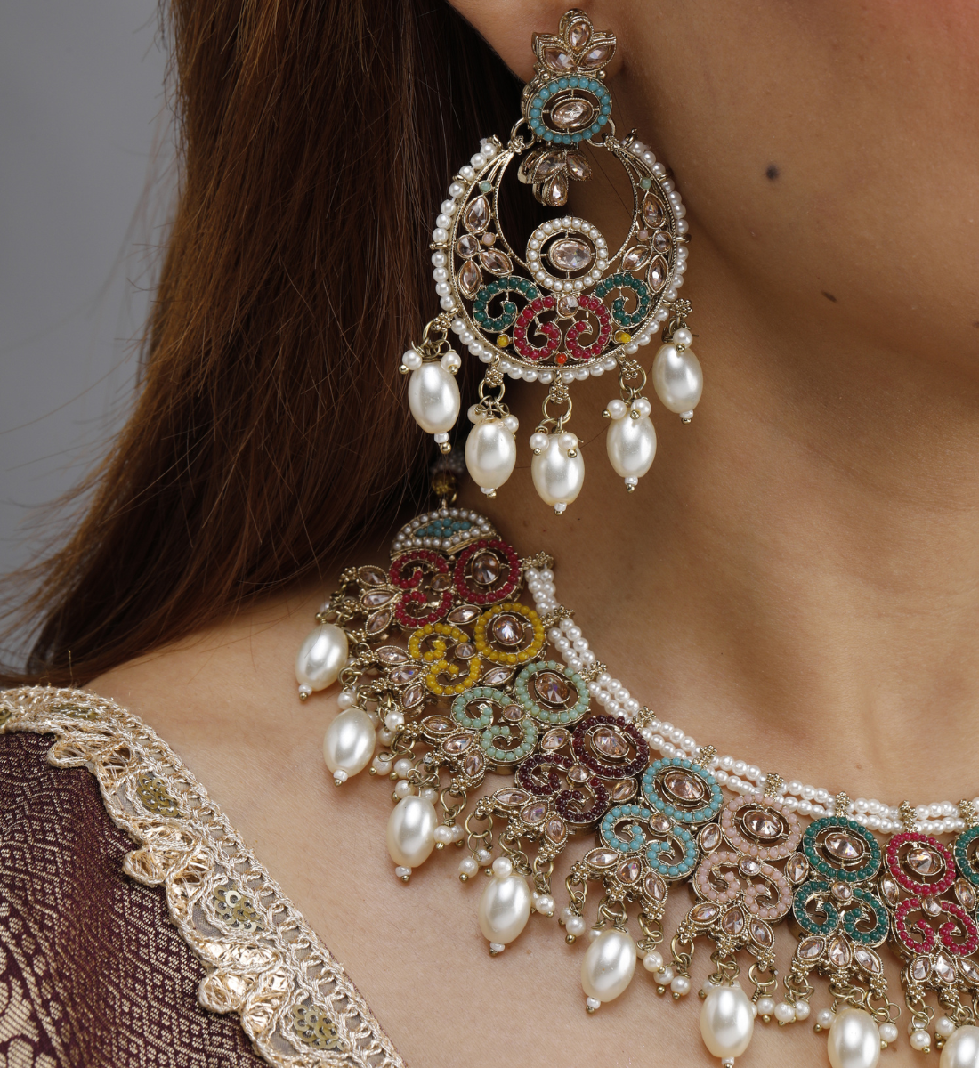 Noorani Pearl and Kundan Bridal Jewelry Set