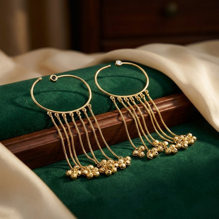 Minimal Gold Chain Tassel Ear Cuff with Beaded Drops | Trendy No-Piercing Statement Ear Crawler