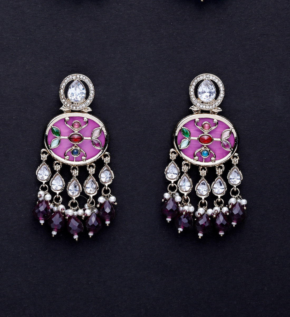 Aliza Mop Enamel Kundan Earrings