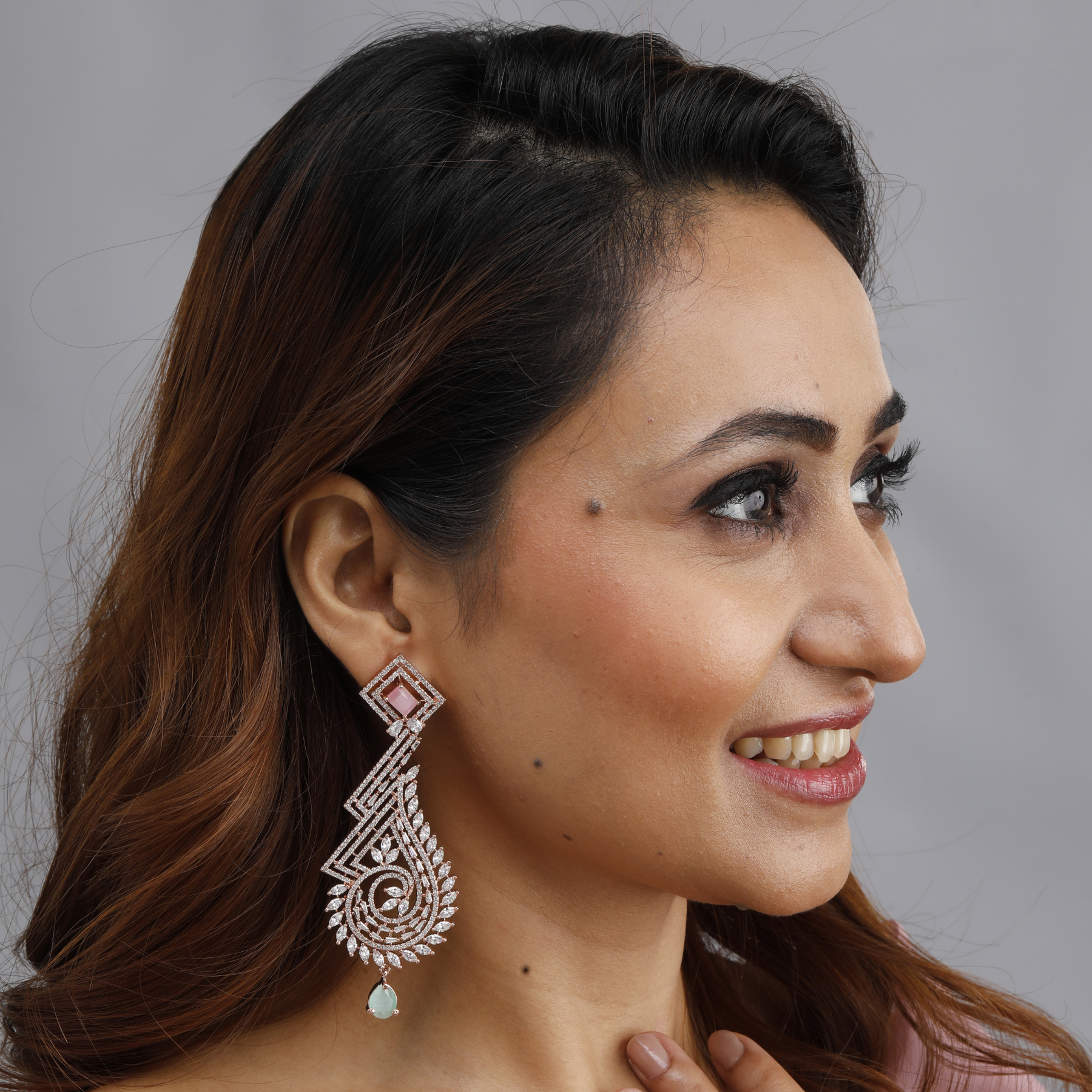 Spiral Pink Stone  Earrings