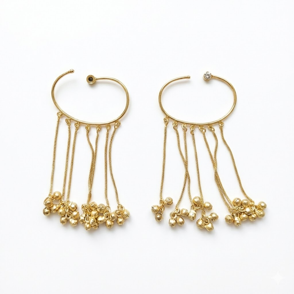 Minimal Gold Chain Tassel Ear Cuff with Beaded Drops | Trendy No-Piercing Statement Ear Crawler