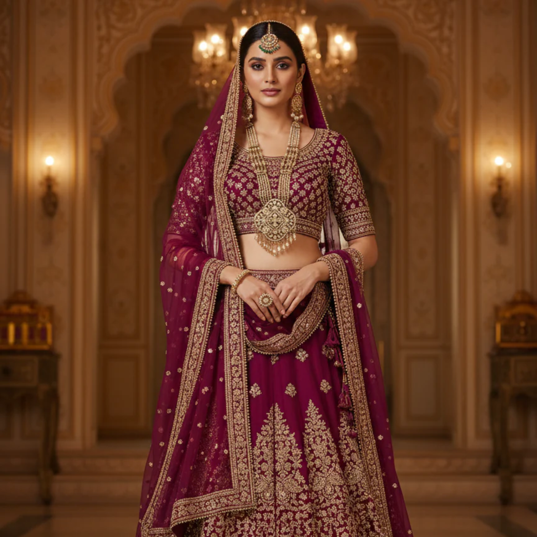 Golden Beaded Long Necklace Set