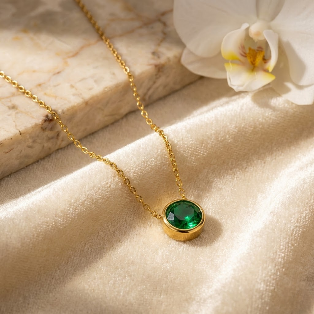 Emerald Glow Gold Pendant- Included Luxury Gift Box