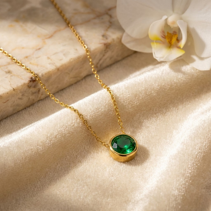 Emerald Glow Gold Pendant- Included Luxury Gift Box