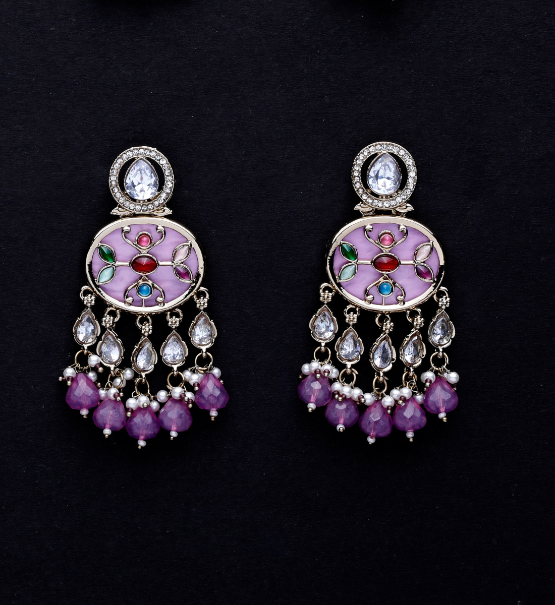 Aliza Mop Enamel Kundan Earrings