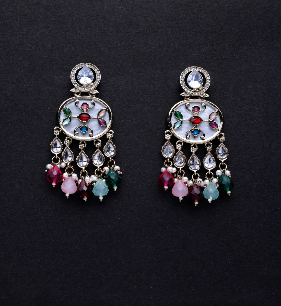 Aliza Mop Enamel Kundan Earrings