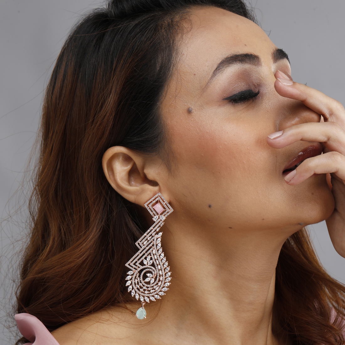 Spiral Pink Stone  Earrings