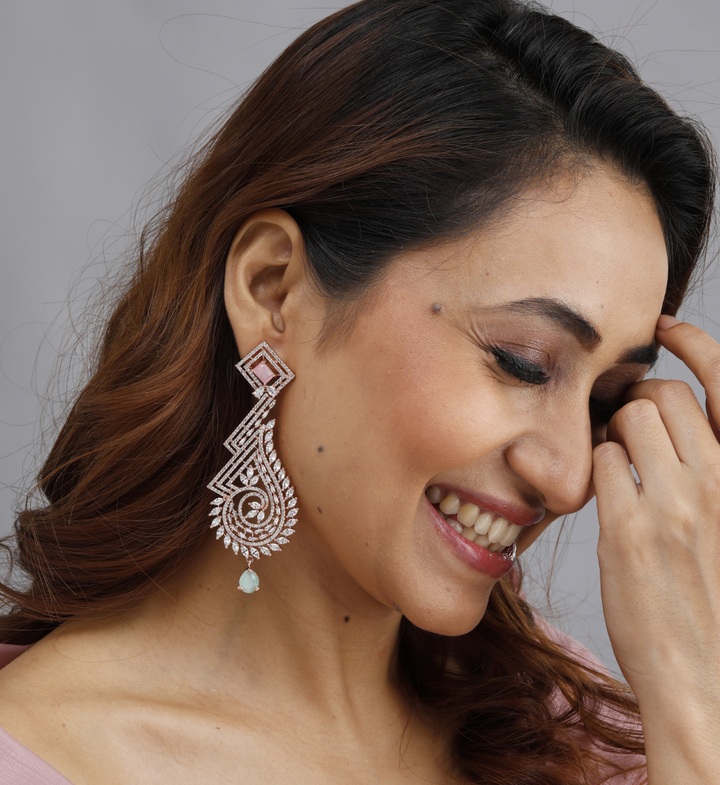 Spiral Pink Stone  Earrings