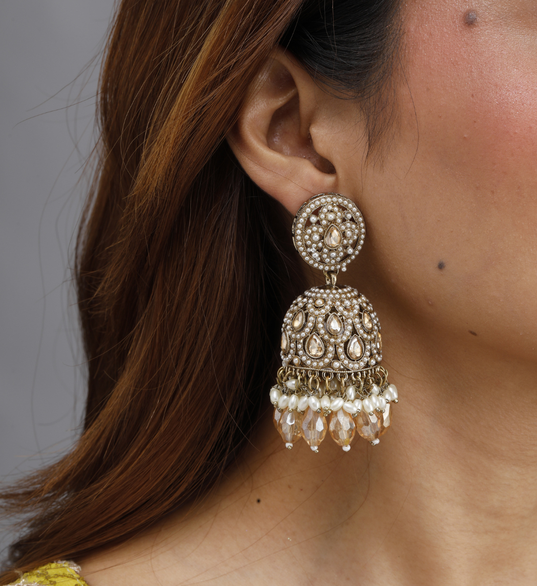 Aarya Kundan Pearl Jhumka Earrings