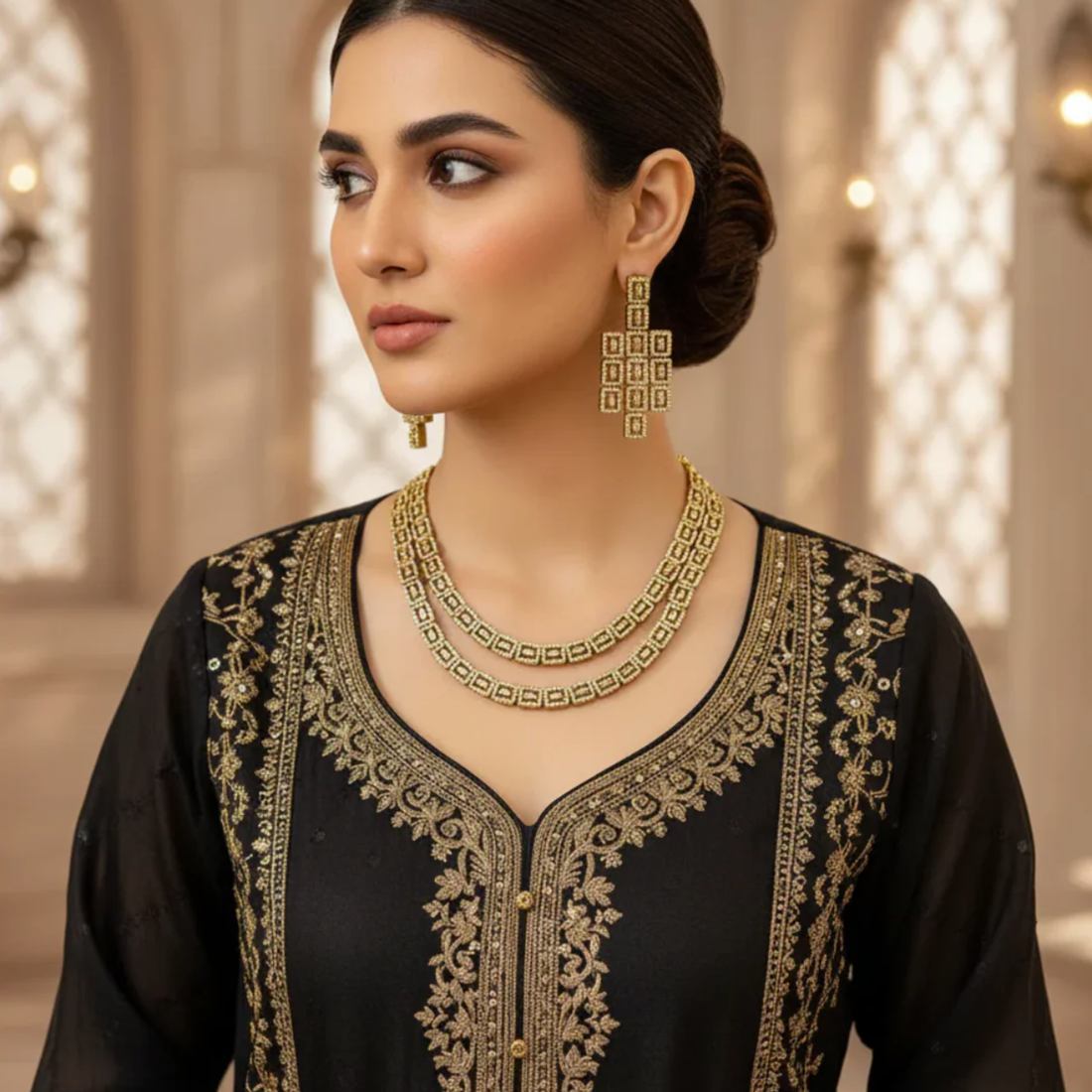 Geometric Dull Gold Necklace