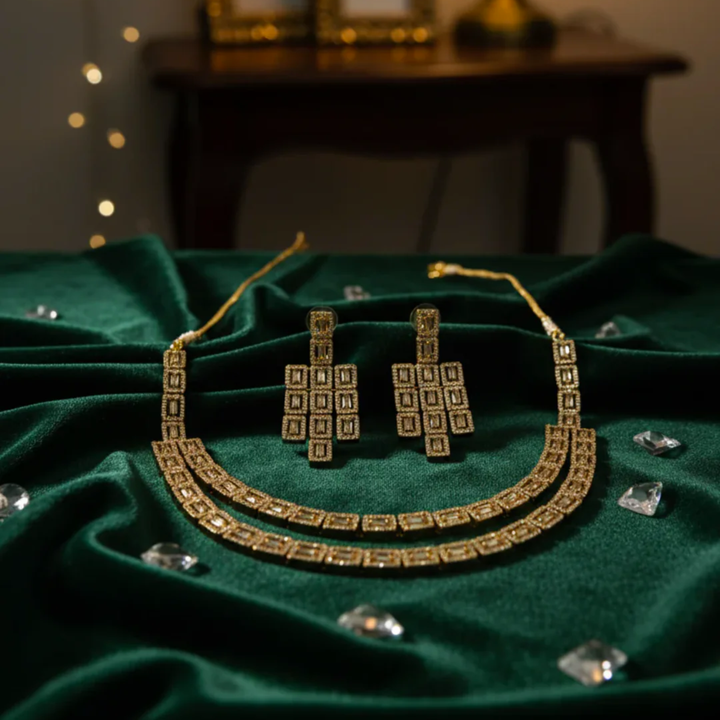 Geometric Dull Gold Necklace