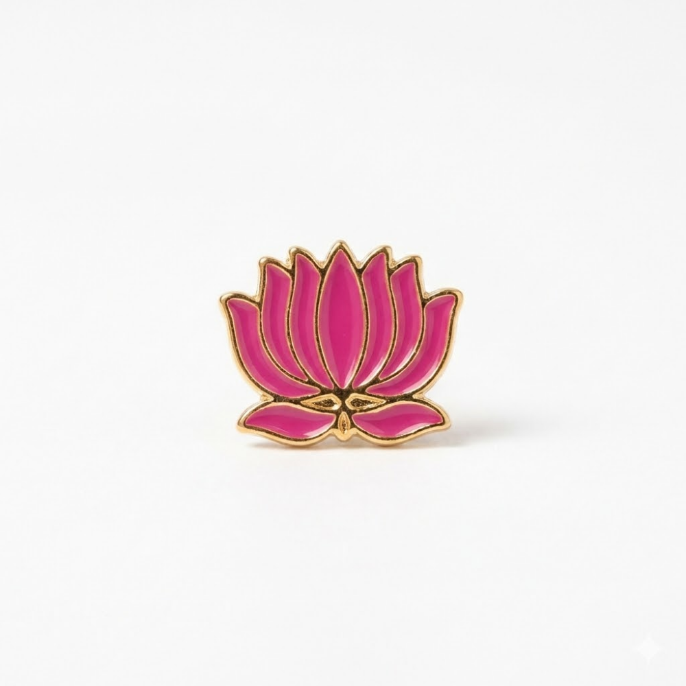 Pink Lotus Flower Stud Earrings in Gold Finish – Minimal Ethnic Daily Wear Earrings for Women