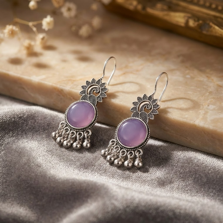 Lavender Bloom Oxidised Silver Drop Earrings