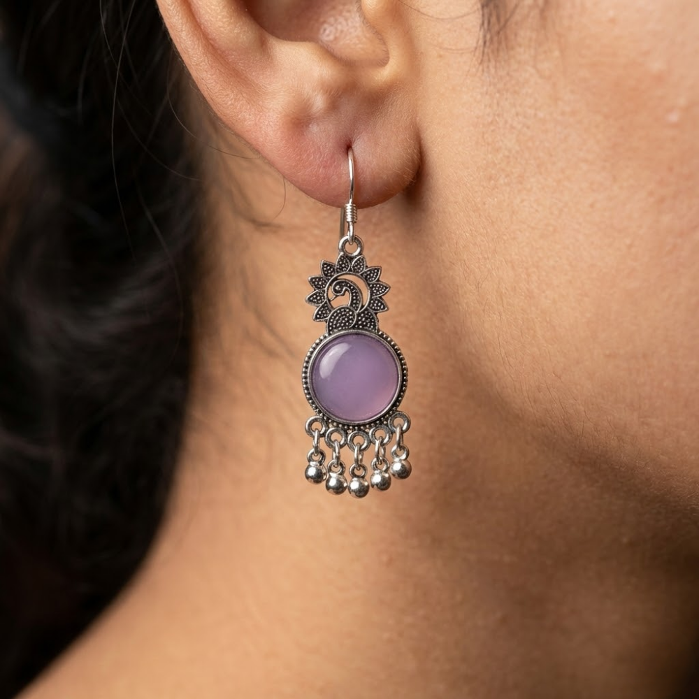 Lavender Bloom Oxidised Silver Drop Earrings