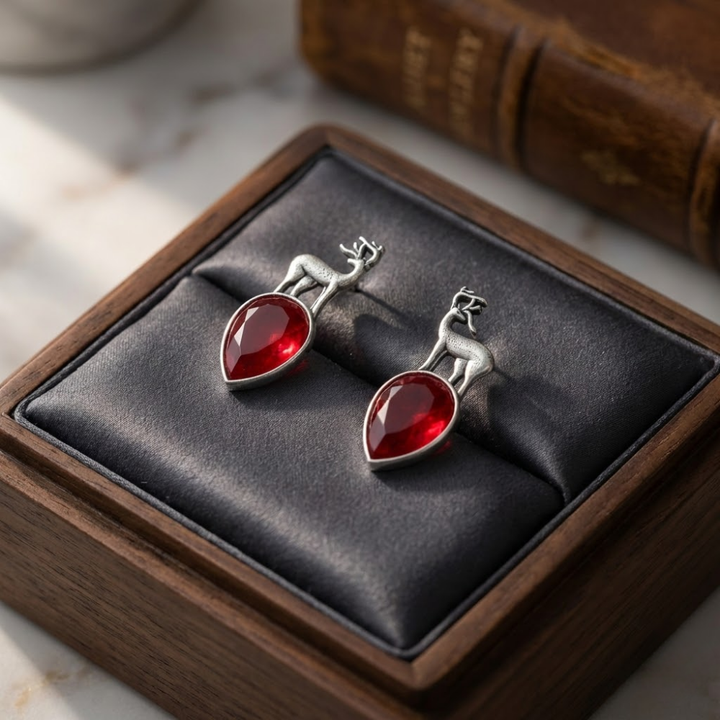 Crimson Stag Oxidised Silver Stud Earrings