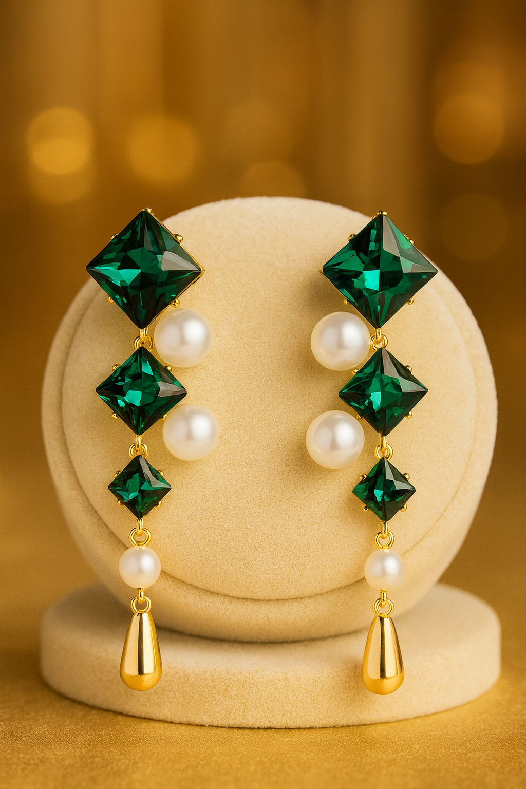 Elena Emerald Pearl Korean Earrings
