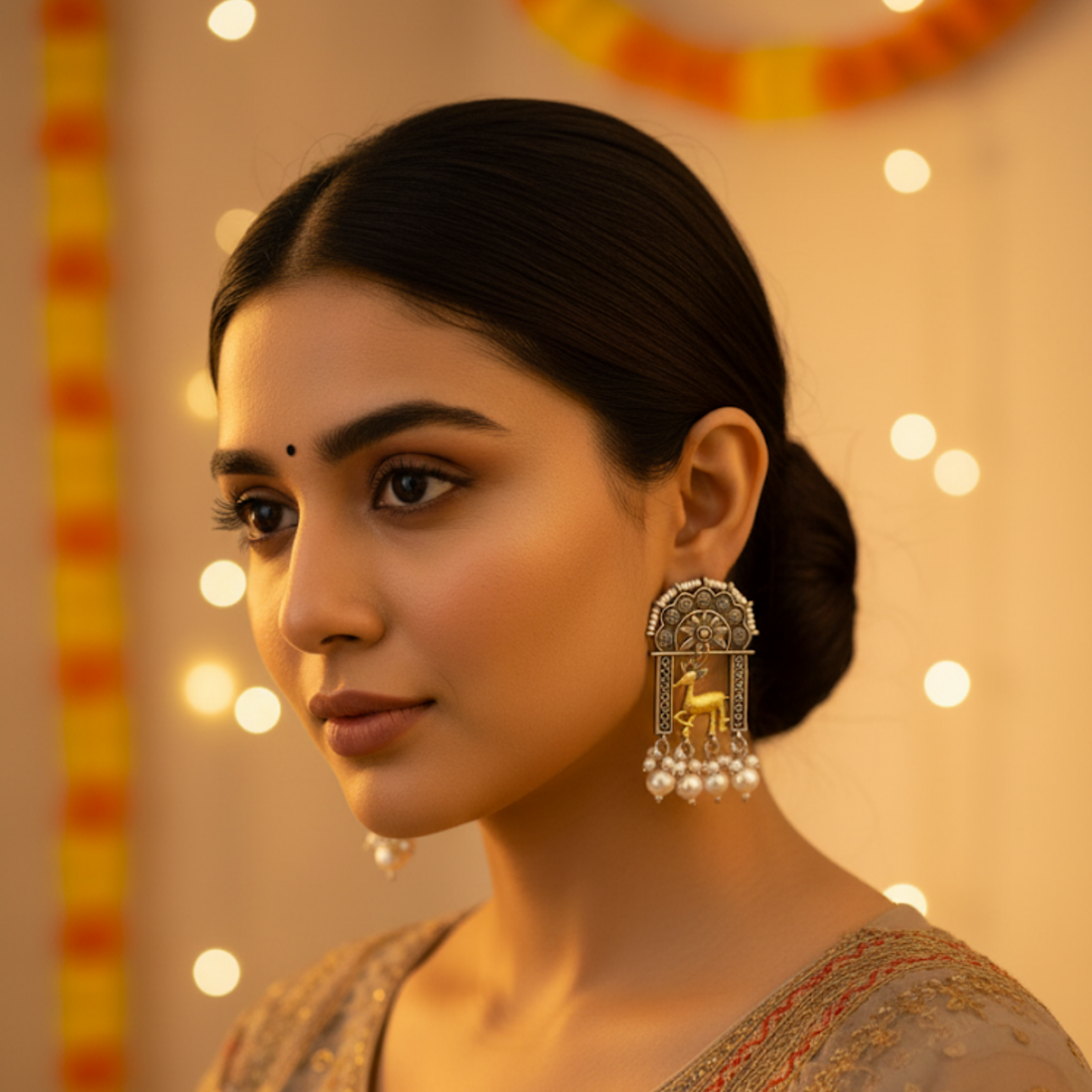 Deer Golden German Silver Earrings