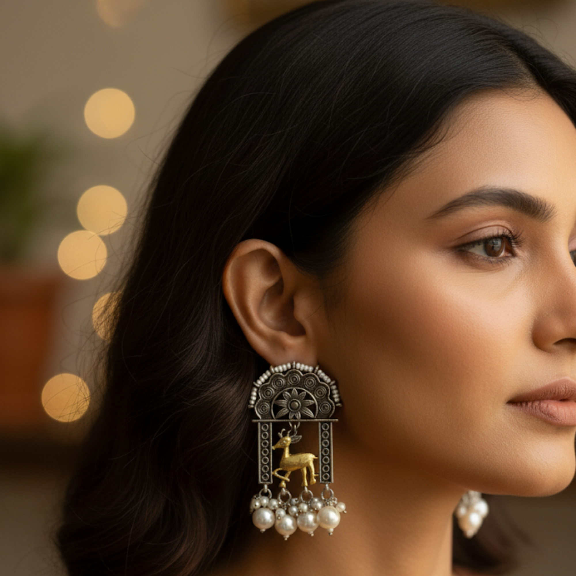 Deer Golden German Silver Earrings