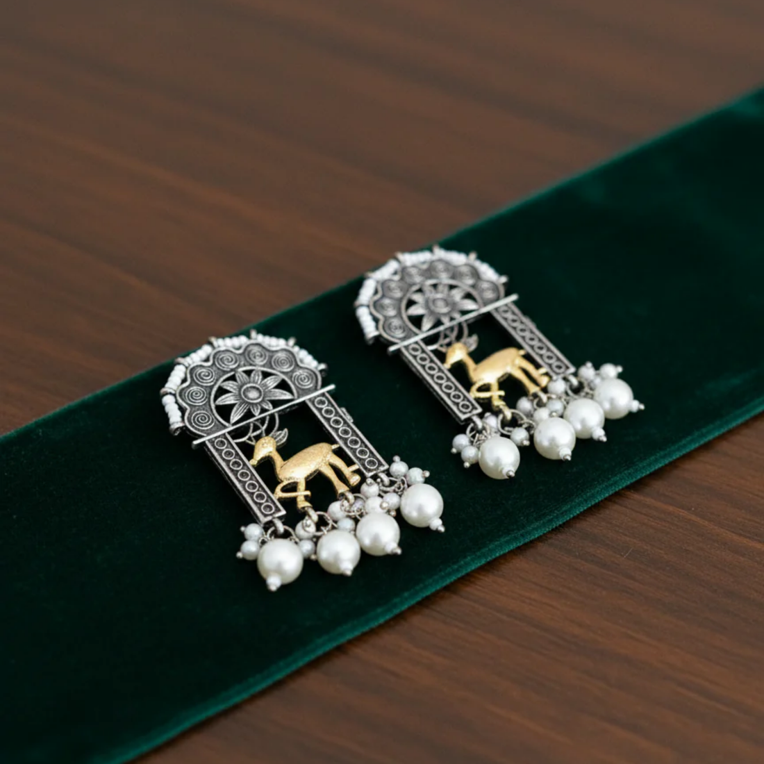 Deer Golden German Silver Earrings