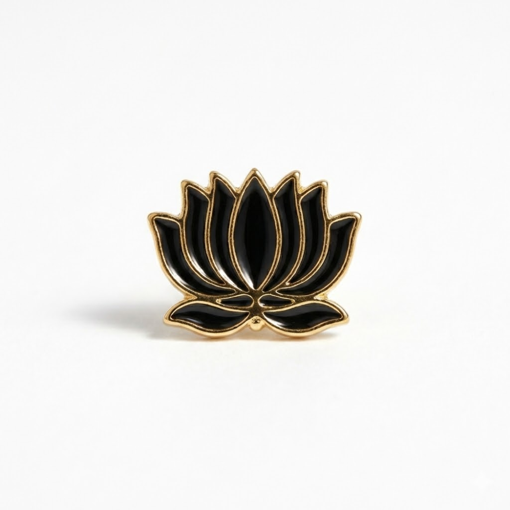 Sacred Lotus Black & Gold Stud Earrings