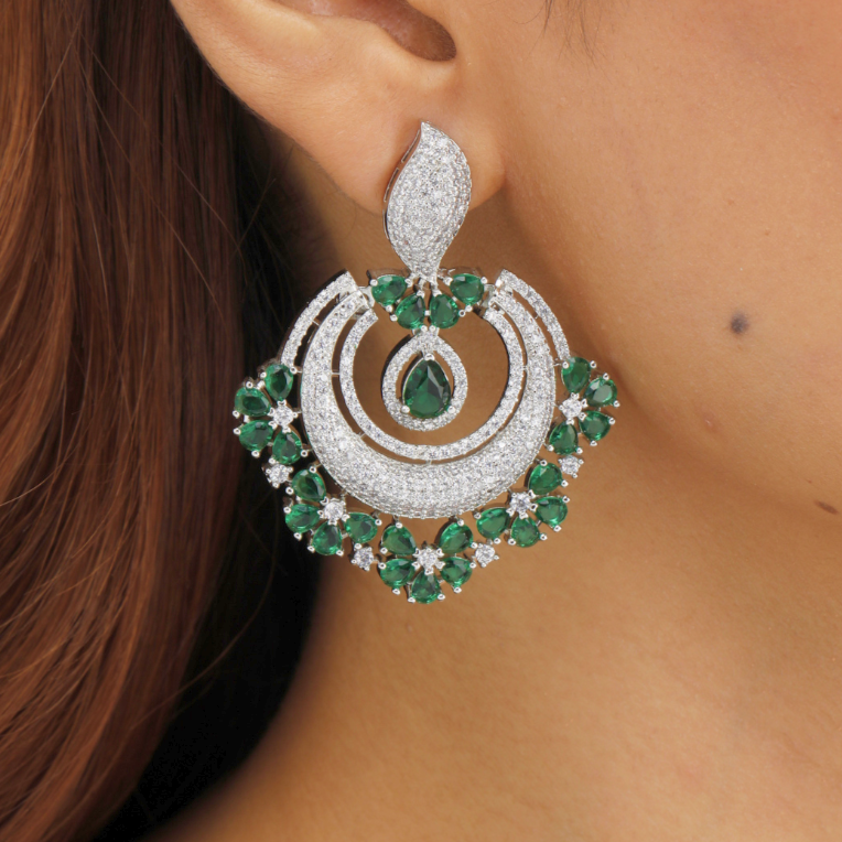 Luxurious Emerald and Diamond Halo Drop Earrings