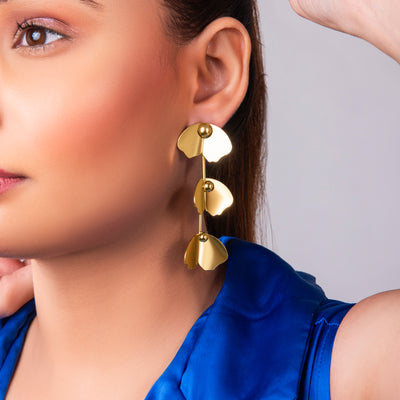 Petals Gold Korean Long Earrings