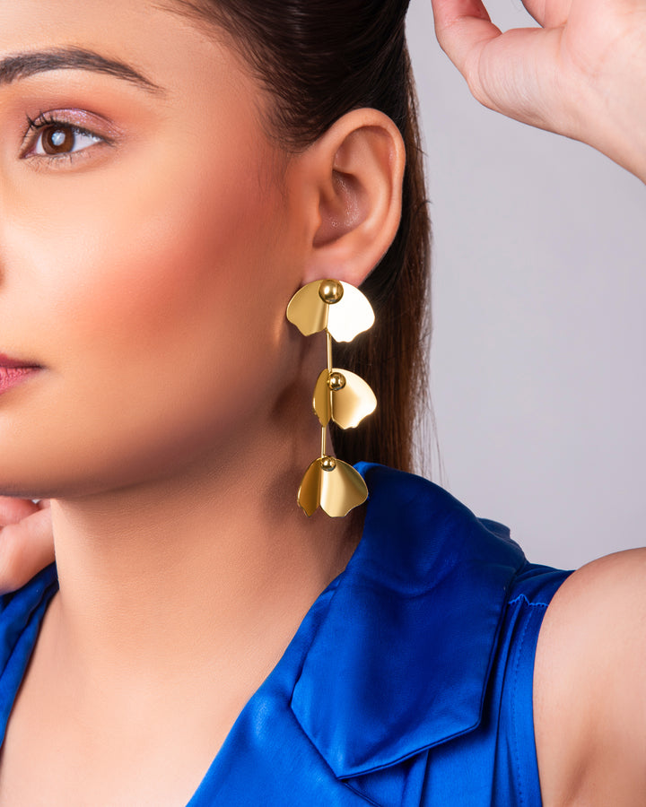 Petals Gold Korean Long Earrings