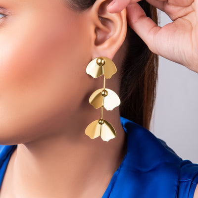 Petals Gold Korean Long Earrings