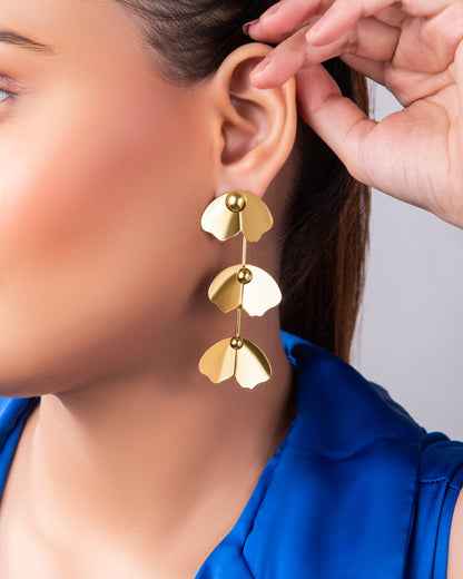 PETALS GOLD KOREAN LONG EARRINGS