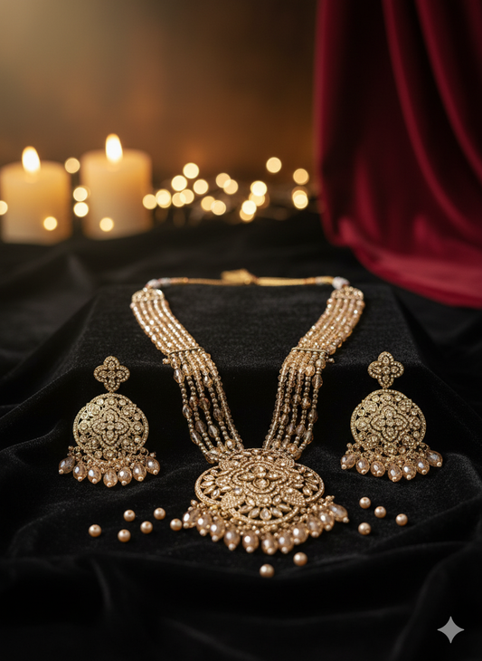 Golden Beaded Long Necklace Set