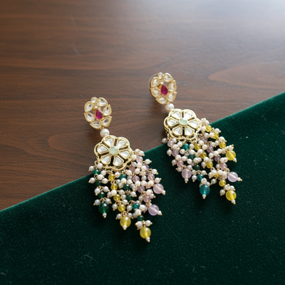 Kundan Pearl Laced Earrings