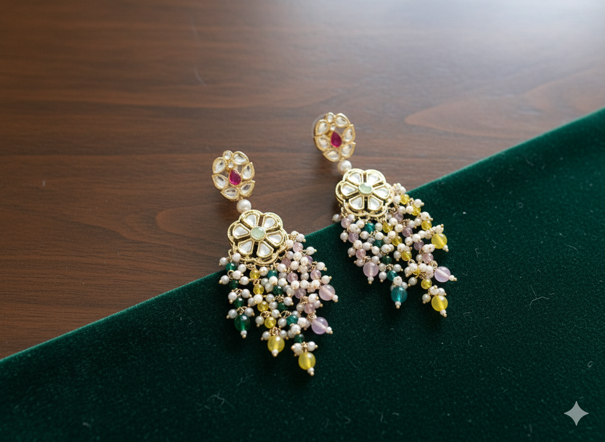 Kundan Pearl Laced Earrings