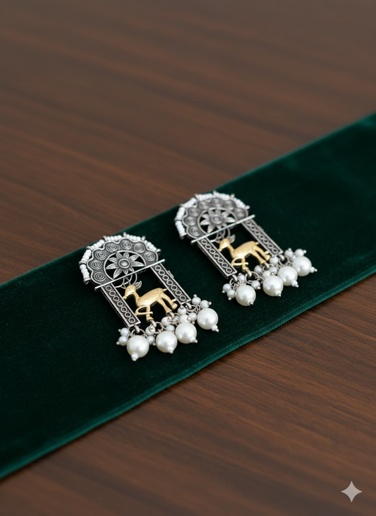 Deer Golden German Silver Earrings