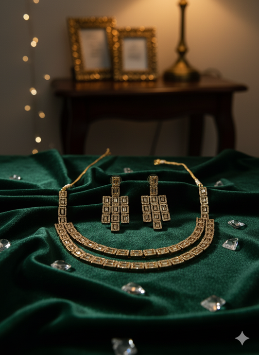 Geometric Dull Gold Necklace