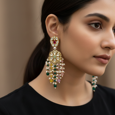 Kundan Pearl Laced Earrings