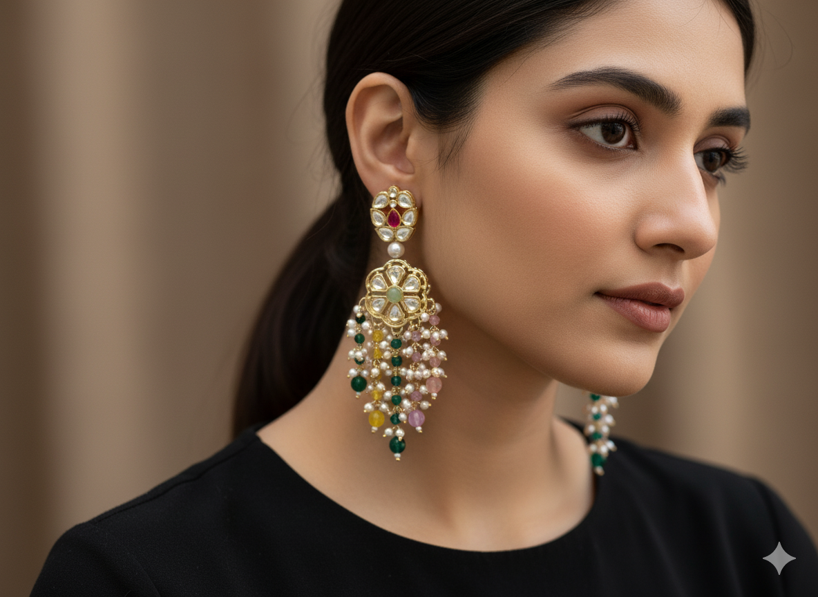Kundan Pearl Laced Earrings