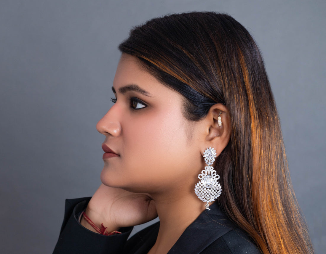 Eterna Luxe Silver Statement Earrings