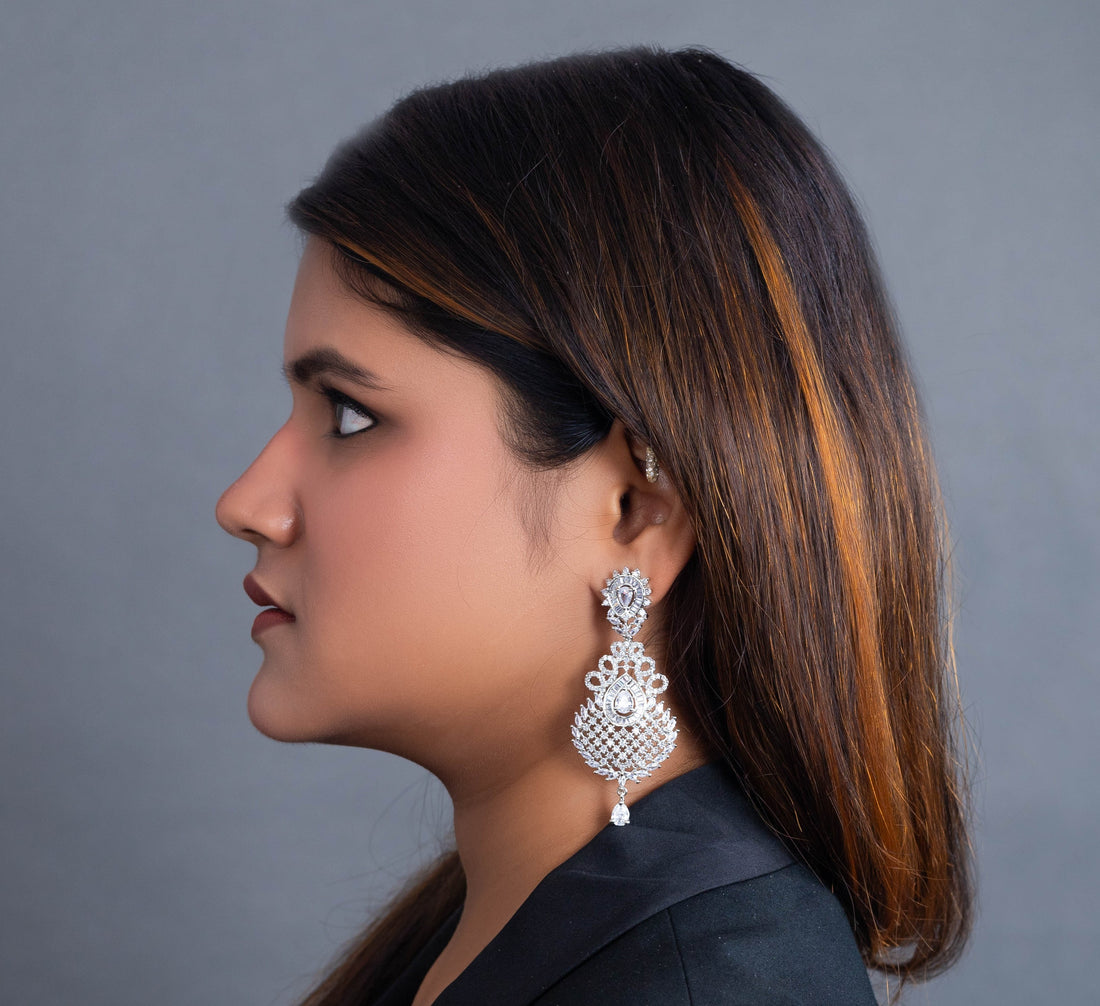 Eterna Luxe Silver Statement Earrings