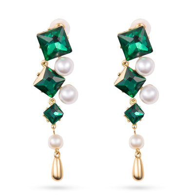 Elena Emerald Pearl Korean Earrings