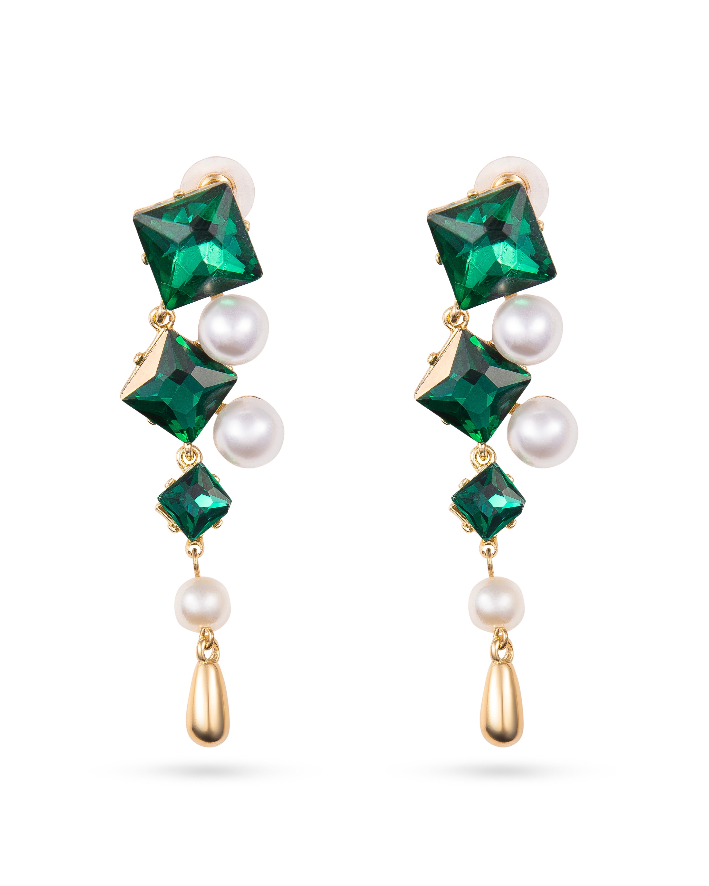 Elena Emerald Pearl Korean Earrings