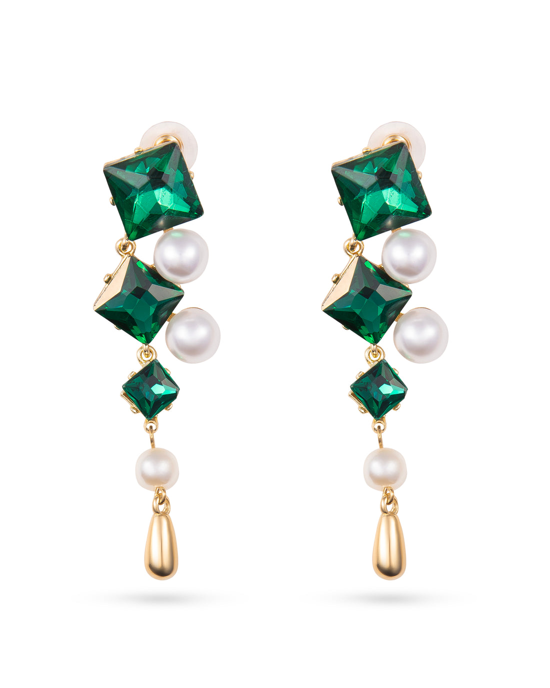 Elena Emerald Pearl Korean Earrings