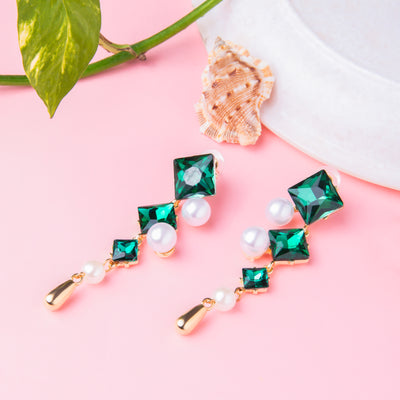 Elena Emerald Pearl Korean Earrings